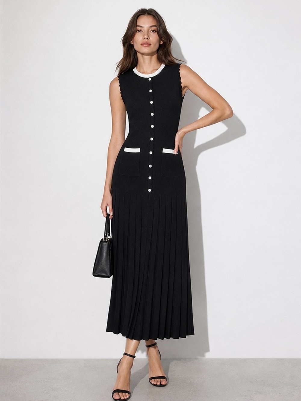 Commense Black Maxi Dress with White Trim